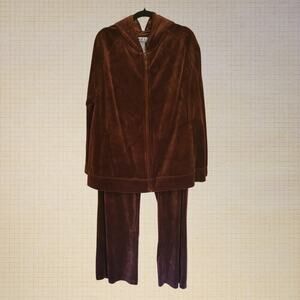 Vintage 90s New York Laundry Velvet Feel Brown Sweatsuit Tracksuit XL